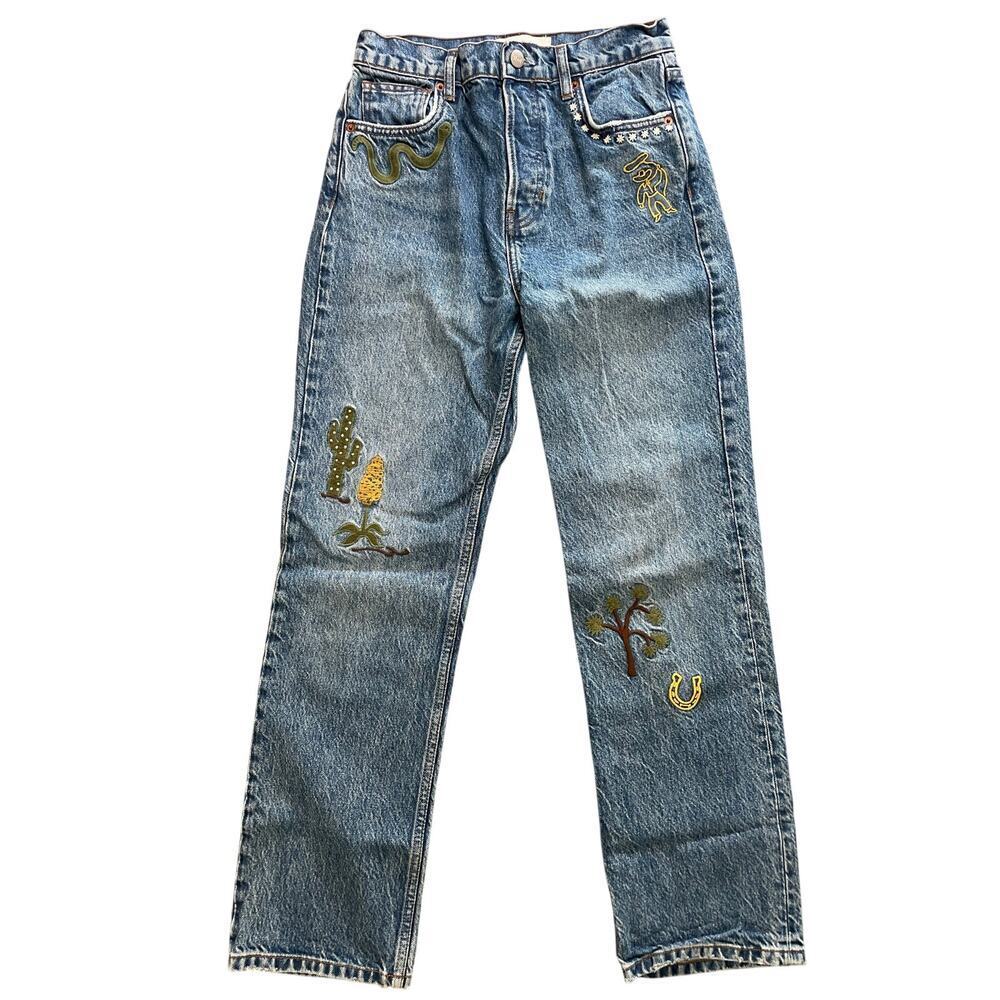 Reformation Handcrafted Embroidered Jeans 27 - Picture 3 of 13